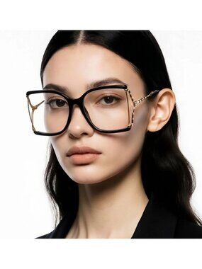 Gucci Women's Black and Gold Square Optical Glasses